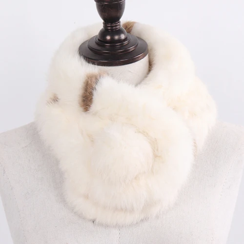 white and yellow Новинка, женский шарф из натурального меха для русской зимы, женский теплый шарф из натурального кроличьего меха, вязаные пушистые Помпоны, шарфы из натурального меха - Цвет: white and yellow