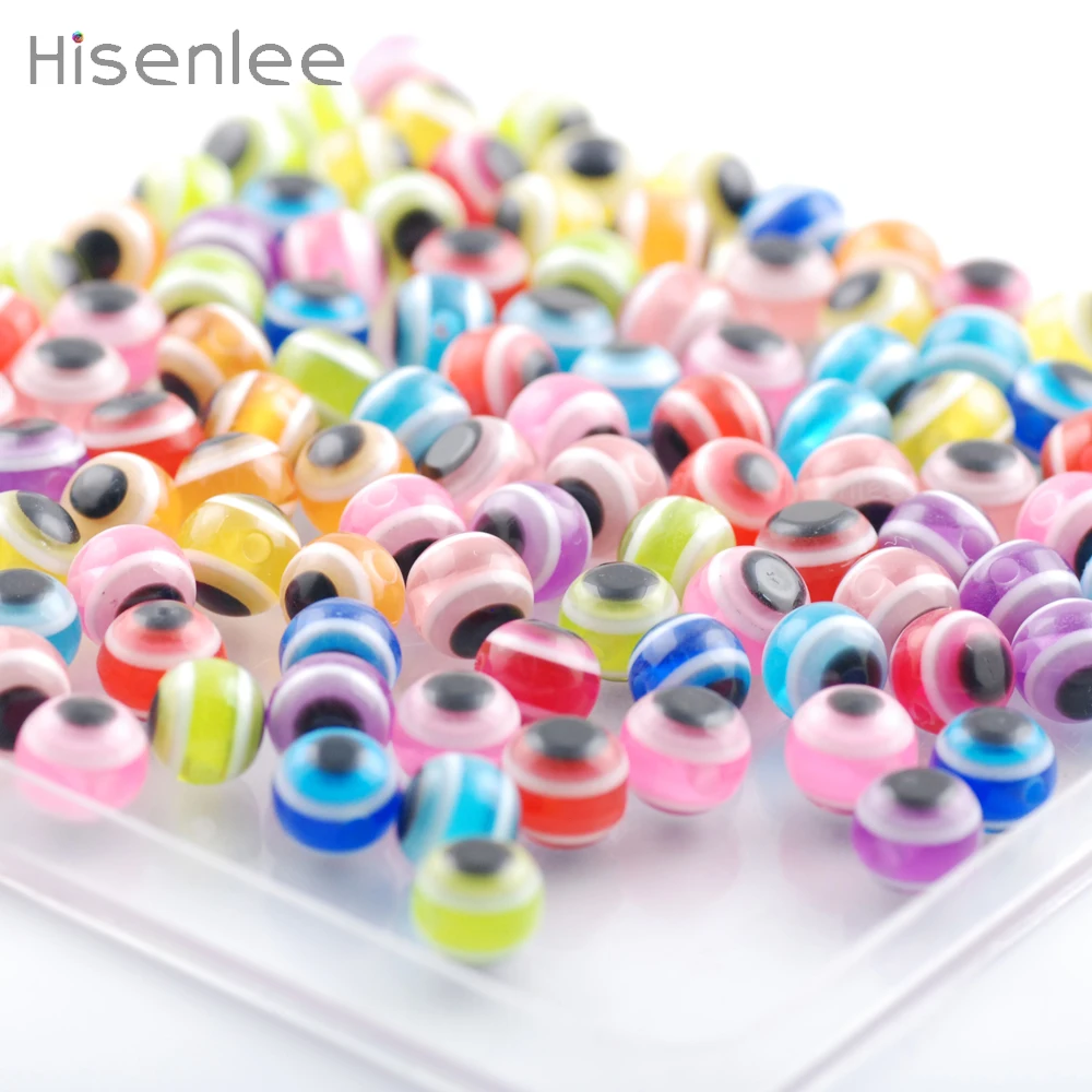 8mm 100 Pcs/package New fashion Round Evil Resin Eye Beads Stripe Space 8 colors/Mixed color DIY Bracelet Making | Украшения и
