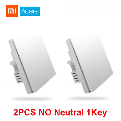 Умный Домашний Светильник Xiaomi Aqara Mijia с одним пожарным проводом ZigBee, беспроводной ключ, настенный выключатель через приложение для смартфона - Цвет: 2pcs no neutral 1key