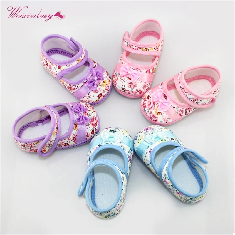 

Fashion Baby Girls First Walkers Shoes Soft Crib shoes Floral Bow knot Cotton Shoes