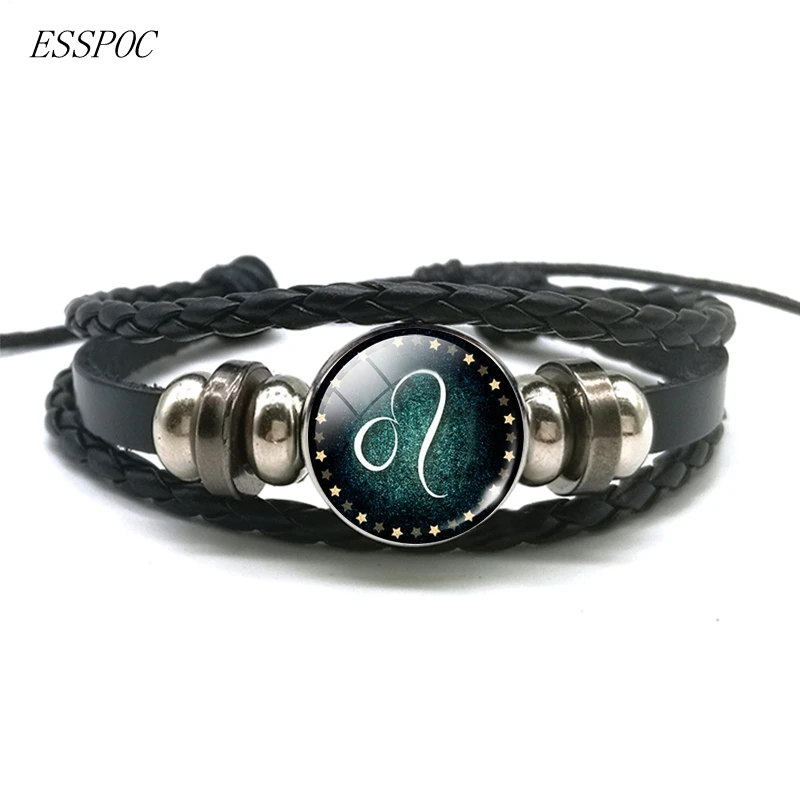 Мужской браслет в стиле панк с 12 созвездиями кожаный шармами для мужчин и женщин