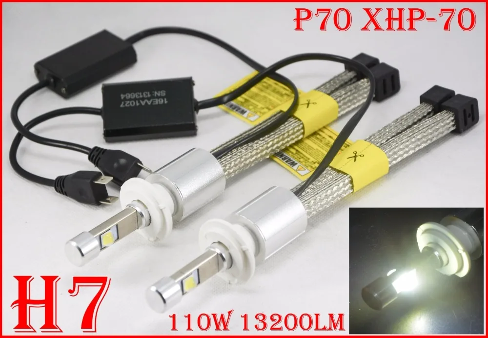 

1 Set H7 110W 13200LM XHP-70 LED CHIPS P70 Car LED Headlight H4 H8 H9 H11 9005 9006 9012 Hir2 Fanless Front Bulb Lamps 5K 6K 12V