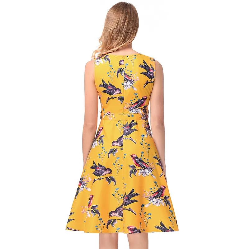 Женское платье без рукавов с круглым вырезом в стиле ретро|vestido a|summer dresssummer dress women