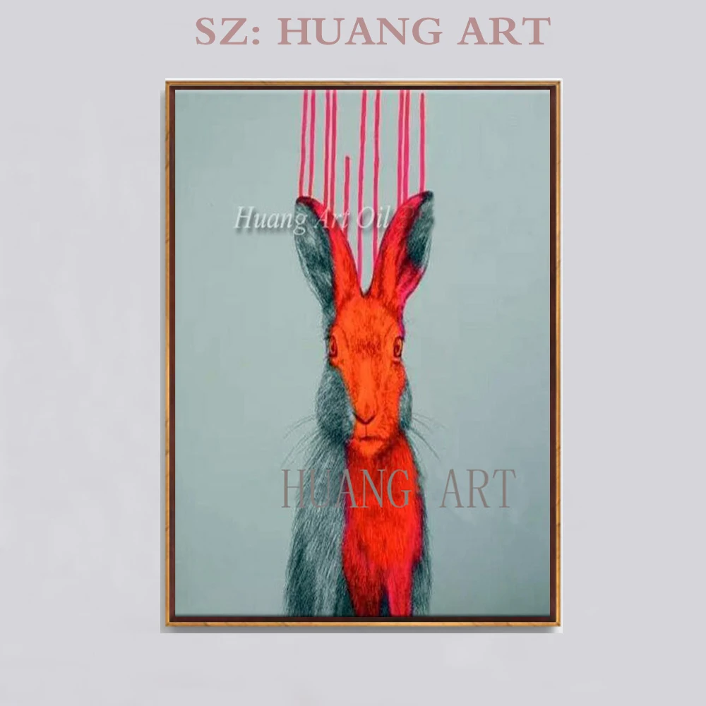 

Series Hand-painted Abstract Animal Hare play On Canvas Abstract Rabbit Oil Painting For Living Room Decoration Children's roo
