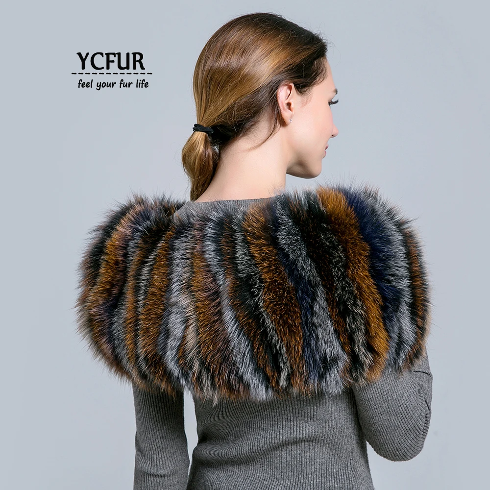 

[YCFUR] Women Scarf Shawl Winter Sew Stripes Raccoon Fur Scarves Shawls Women Elastic Scarves Wraps Female