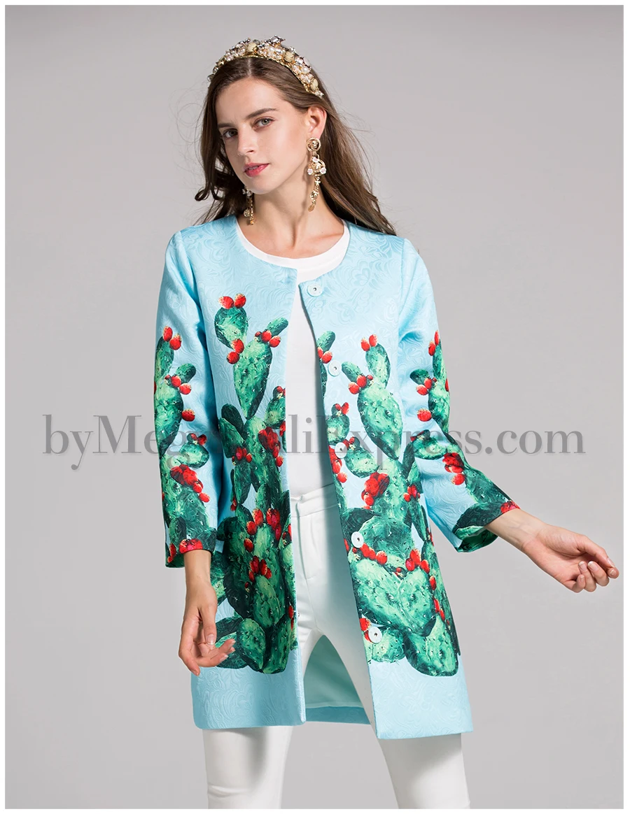 Осень, Женское пальто, модное, подиум, с принтом кактуса, 3XL, Тренч, элегантное, женское, с длинным рукавом, большое, шерстяное, с вышивкой, пальто