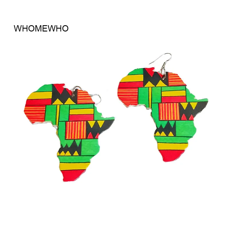 

Africa Map Outline Wood African Colorful Printed Stripes Triangle Geometric Afro Earrings Vintage Jewelry Wooden DIY Accessories
