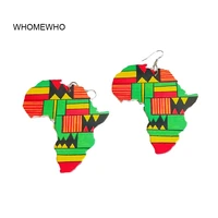 africa map outline wood african colorful printed stripes triangle geometric afro earrings vintage jewelry wooden diy accessories