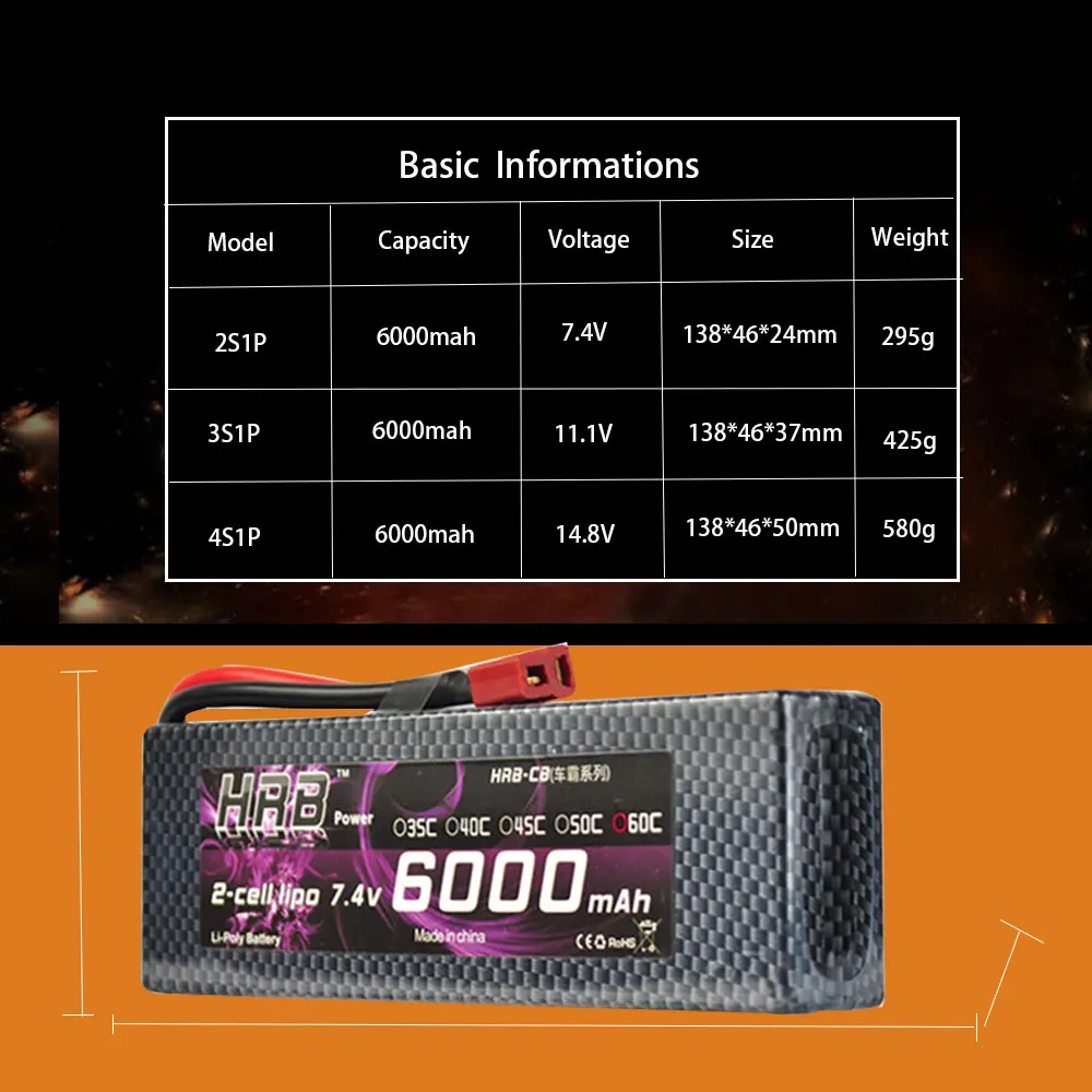 Аккумулятор HRB RC Lipo 7 4 В 11 1 14 8 в 6000 мАч 60C с разъемом XT60 T Deans TRX EC5 XT90 Жесткий Чехол для