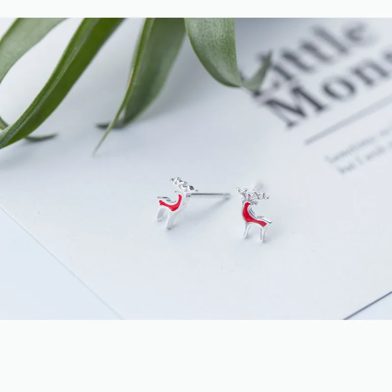 100% Real S925 Sterling Silver Collocation Cute Little Deer Stud Earring for Women Christmas Gift Handmade Fine Jewelry | Украшения и