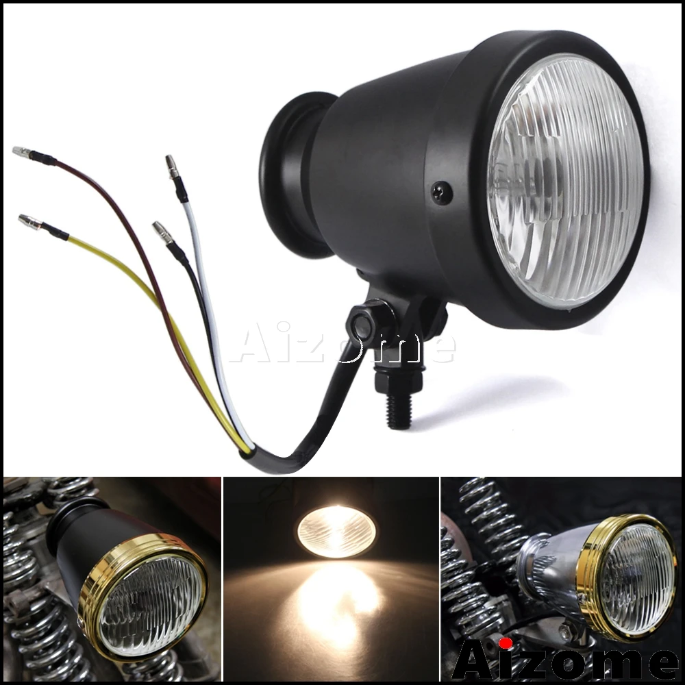 

Фара мотоциклетная для Harley, Honda, Suzuki Cruiser, Tri-bar, матовая, черная, 4 дюйма, налобный фонарь для чоппера, Bobber, Cafe Racer, под заказ