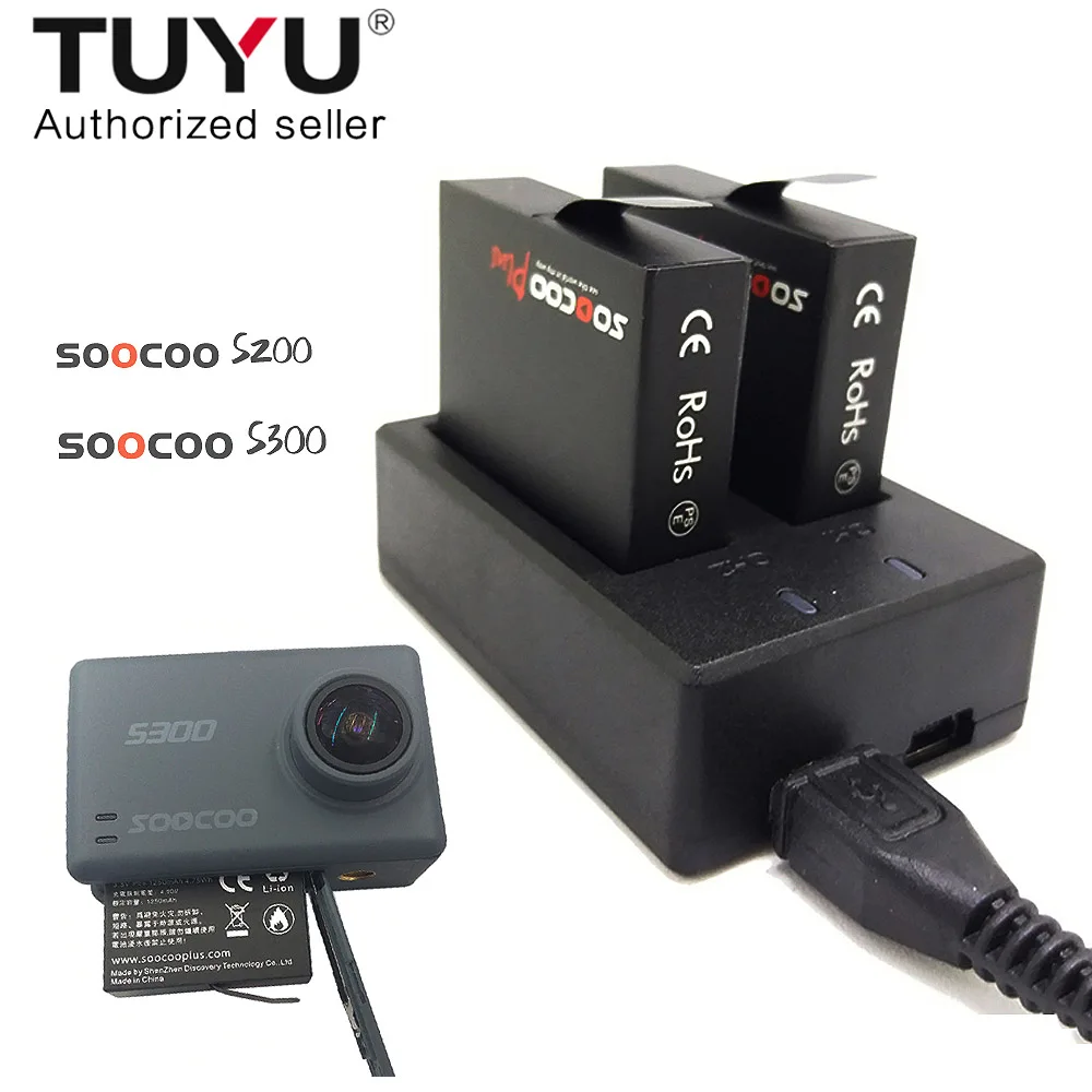 SooCoo S200 S300 батарея с TUYU двойное зарядное устройство для путешествий и 4 pcs батареи