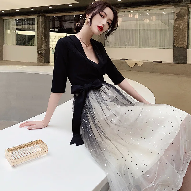 Черное женское вечернее Ципао платье для свадебной вечеринки в восточном стиле