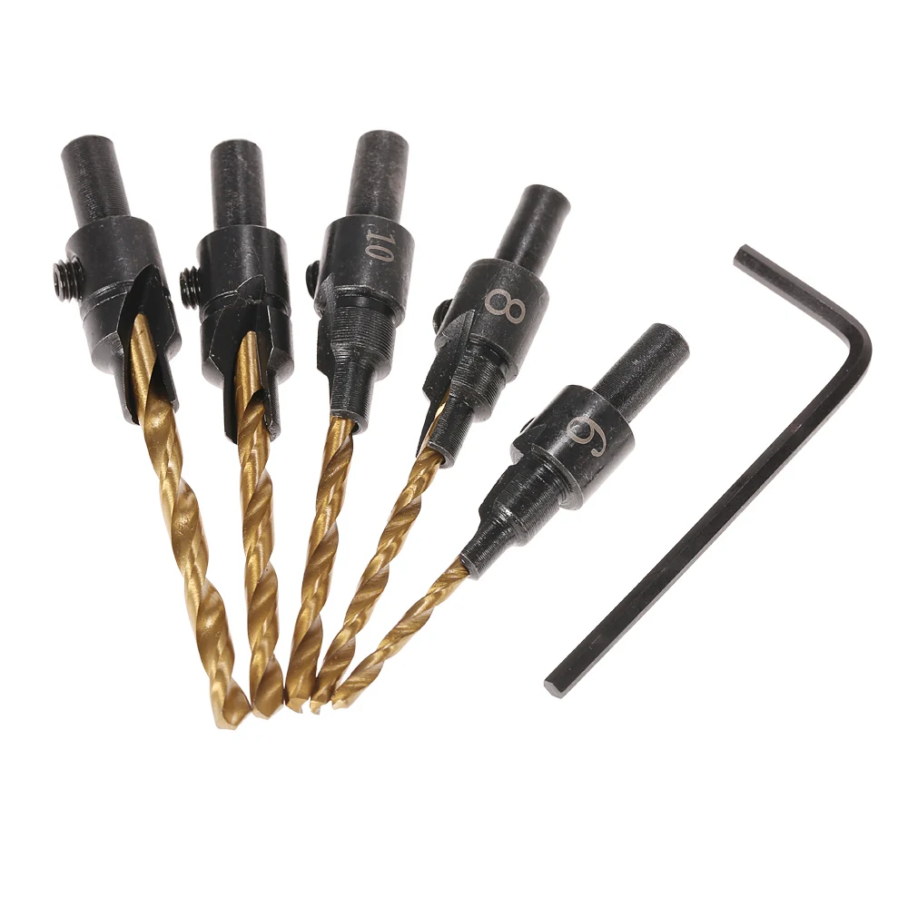 

5pcs Milling HSS Countersink Drill Cone Bit Set Quick Change Round Shank For Woodworking Screw Carpentry Reamer Chamfer