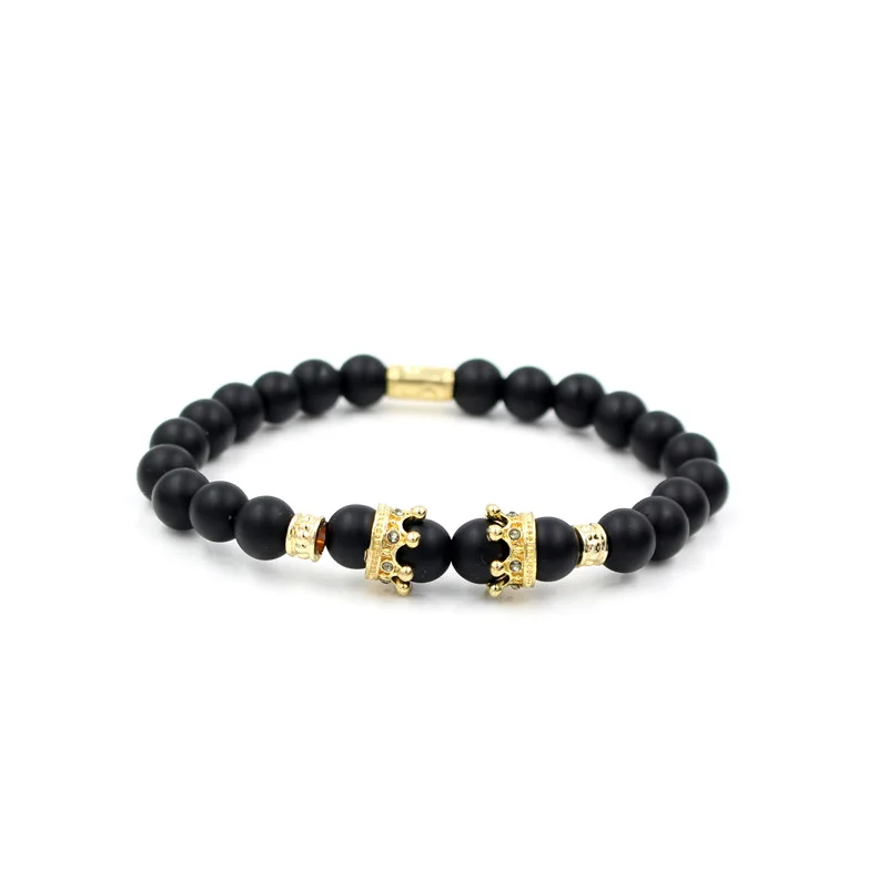 RB2794G Винтажный браслет с шармом с короной Pulseiras Masculinas натуральный мраморный камень шарик эластичный браслет Для Йоги Женский Pulseras мужской браслет - Окраска металла: RB2794G