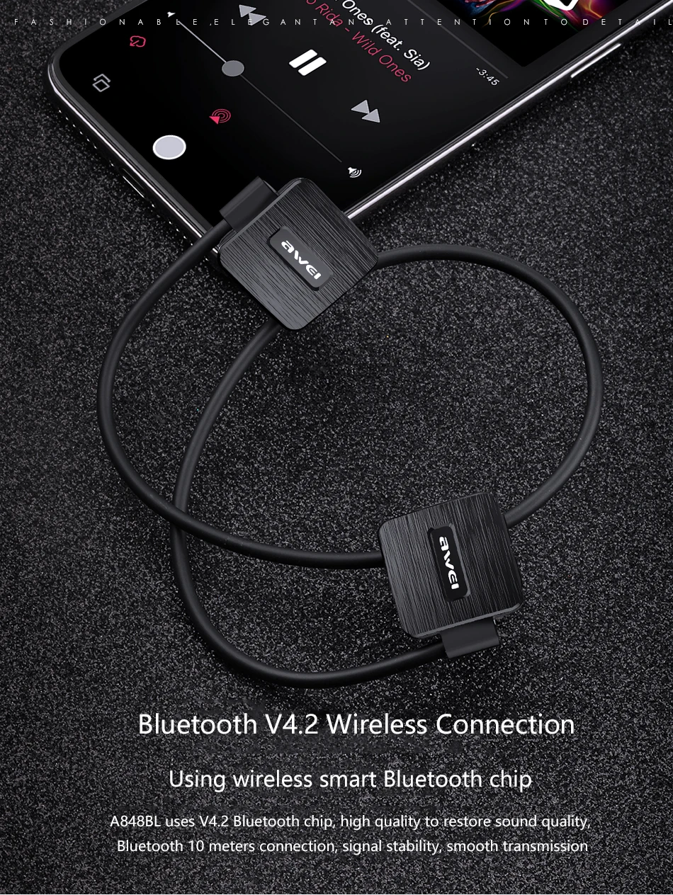 AWEI A848BL водонепроницаемые Bluetooth наушники с микрофоном, стерео Беспроводная гарнитура, музыкальные Bluetooth наушники, спортивные наушники