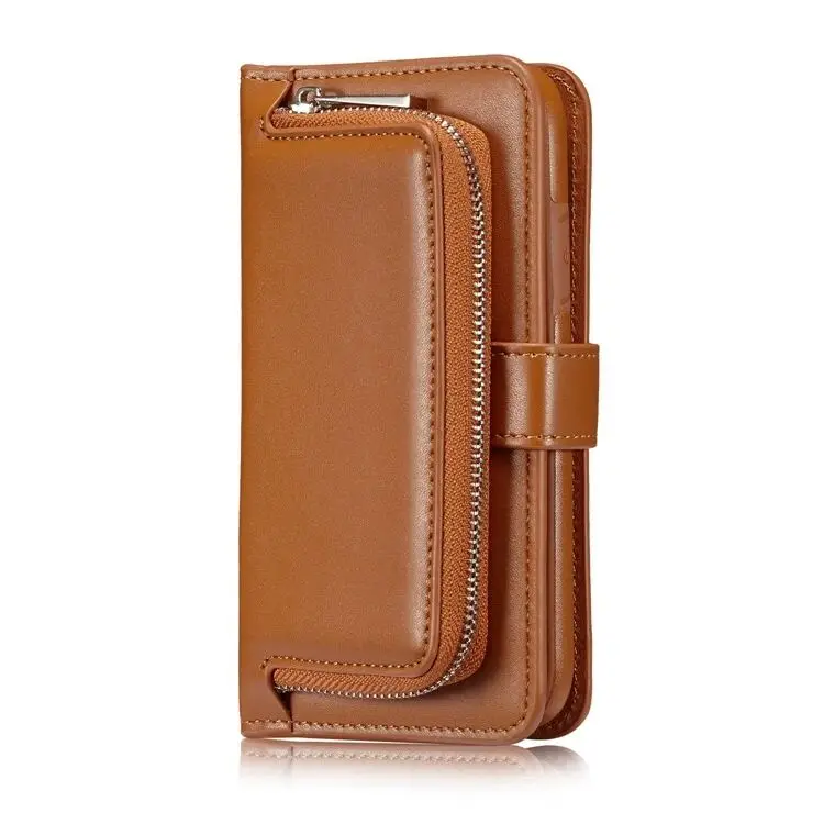 Brown Чехол-кошелек на молнии для iPhone XS Max XR X S, чехол 2 в 1, Магнитный кожаный чехол для iPhone 8 Plus, 8, 7, 6, 6 S, Роскошный кошелек, чехол EEMIA - Цвет: Brown
