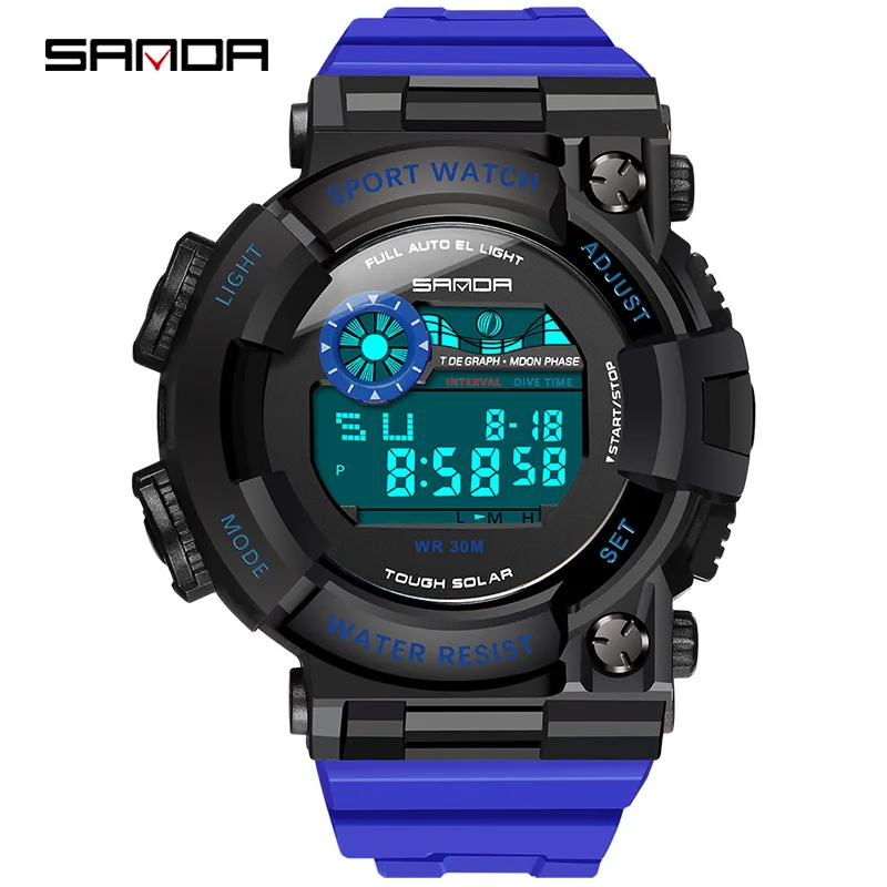 Black Blue SANDA спортивные цифровые часы мужские модные водонепроницаемые электронные наручные часы мужские s Роскошные светодиодный часы мужские часы Relogio Masculino - Цвет: Black Blue