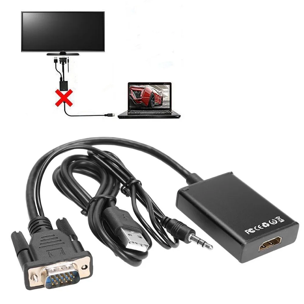 1 шт. аудиопровод VGA папа-HDMI выход 1080P HD + Аудио ТВ AV TV видео кабель-преобразователь