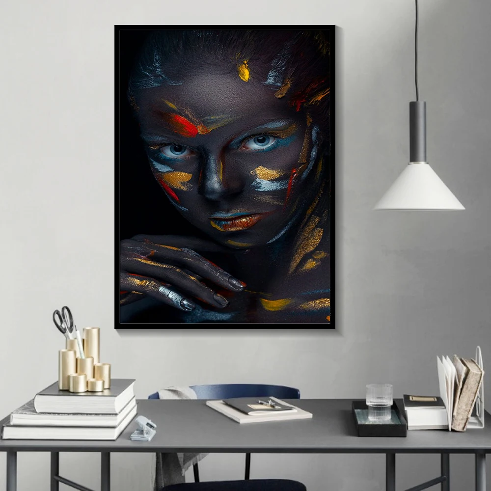 Black and white Creative Face Makeup Fantasy Watercolor Poster Pint Canvas Paintings Beautiful Lady Wall Art Home Decor | Дом и сад