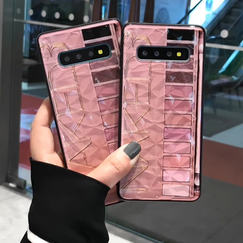 YHBBCASES 3D Diamond Pattern Hard Cases For Samsung Galaxy S8 S9 S10 Plus Cartoon Eyeshadow Box Phone Cover Note 8 9 |