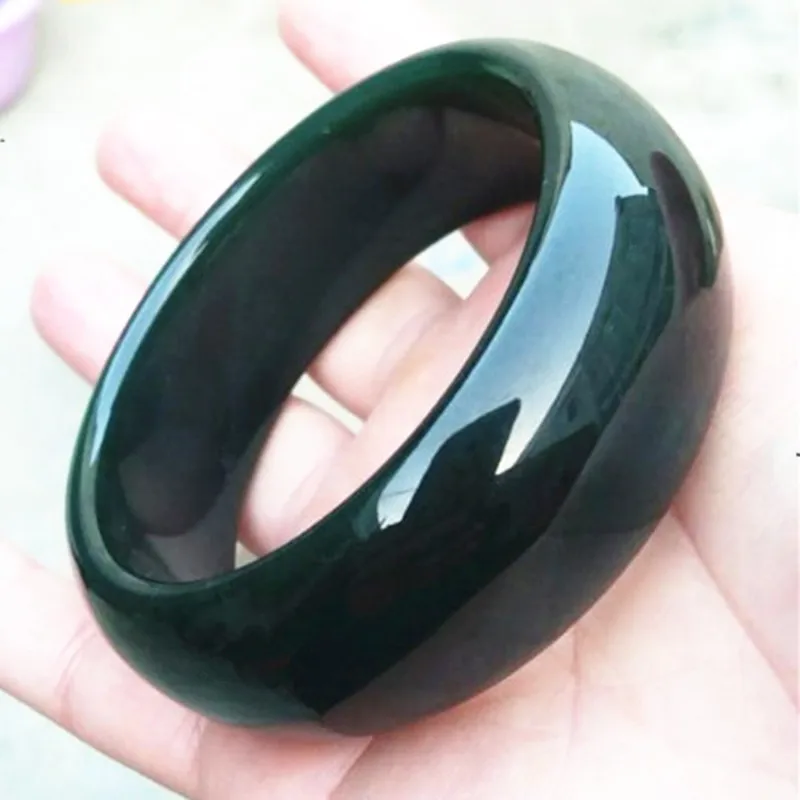 (Сертификат) натуральный темно-зеленый HETIAN Nephrite Расширенный браслет Круглый