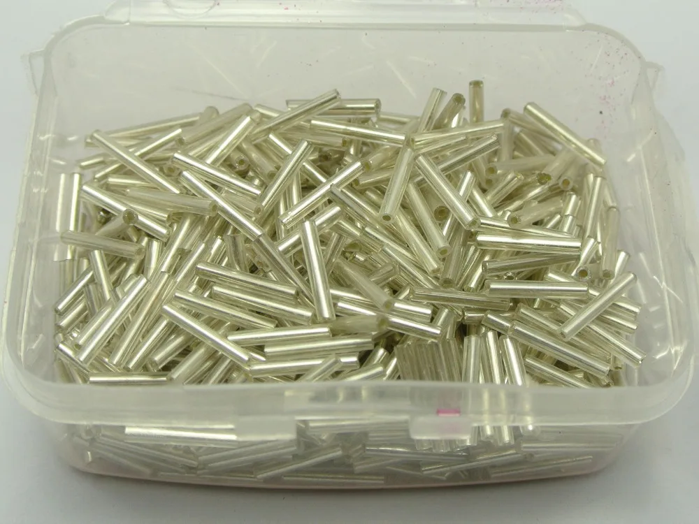 

1000 Glass Tube Bugle Seed Beads 2X12mm White + Storage Box