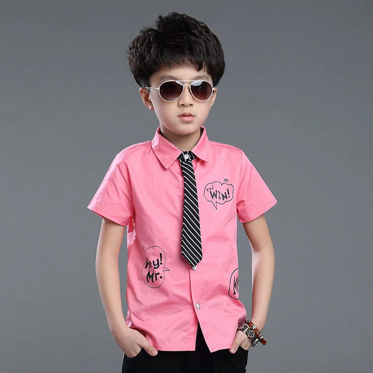 Новое поступление 2018 Детские строгие рубашки с коротким рукавом и галстуком для