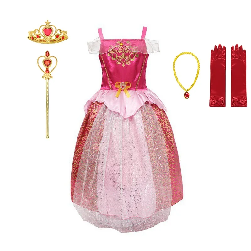 

VOGUEON Aurora костюм принцессы для девочек с открытыми плечами розовая Красивая нарядная одежда для сна детская одежда для вечевечерние НКИ на Х...