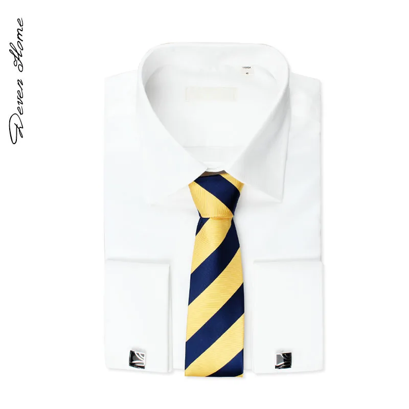 2020 New Fashion Casual Yellow and Navy Blue Striped Ties For Men 7cm Standard Necktie Wedding Party  Cravat  with Gift Box