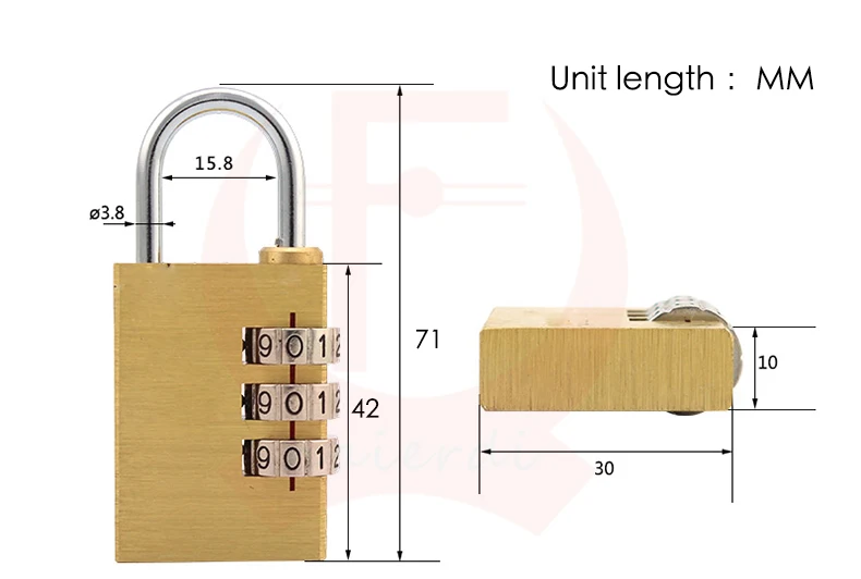 NED высококачественный медный мини замок с 3 значным кодом паролей для путешествий