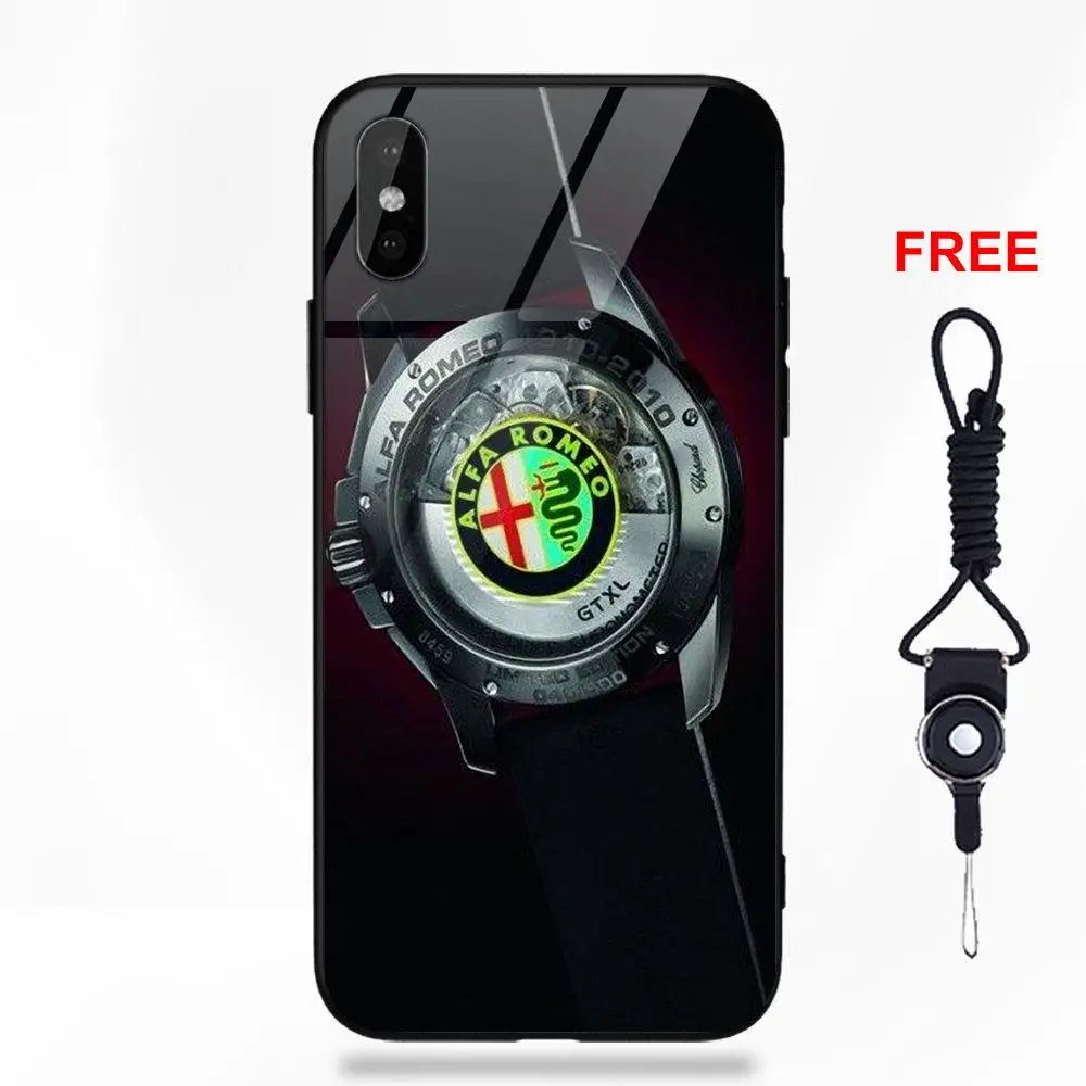 as picture Vvcqod Мягкий ТПУ оправа закаленное стекло Модный чехол Alfa Romeo Логотип для Apple IPhone X XS Max XR 5 5C 5S SE 6 6 S 7 8 Plus - Цвет: as picture