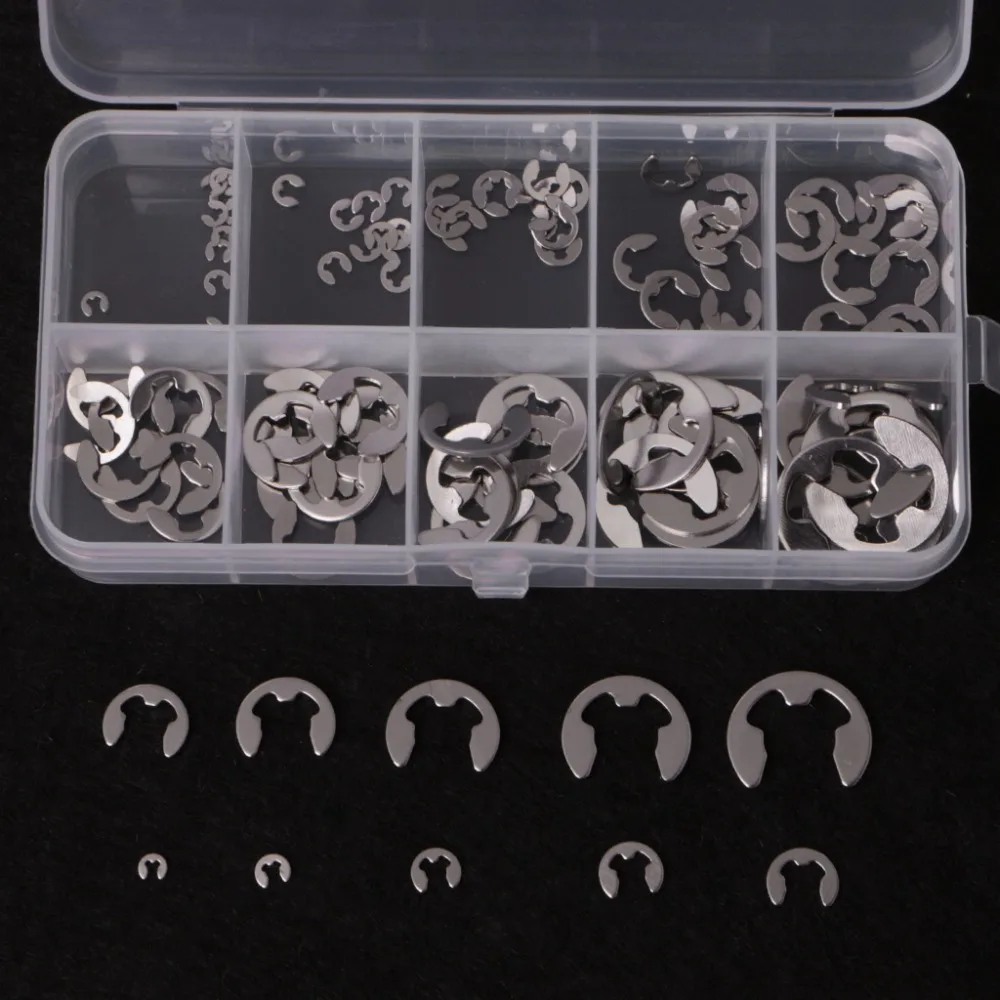 120PCS 1.5mm-10mm E-Clip Assortment Kit Stainless Steel Retaining Circlip Set Washers And Gaskets | Обустройство дома