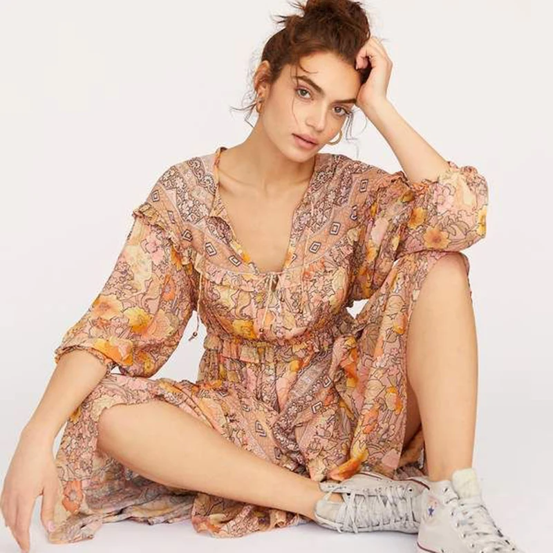 KAHLEE YOSE винтажные Цветочные Boho платья женские летние макси платье с длинным