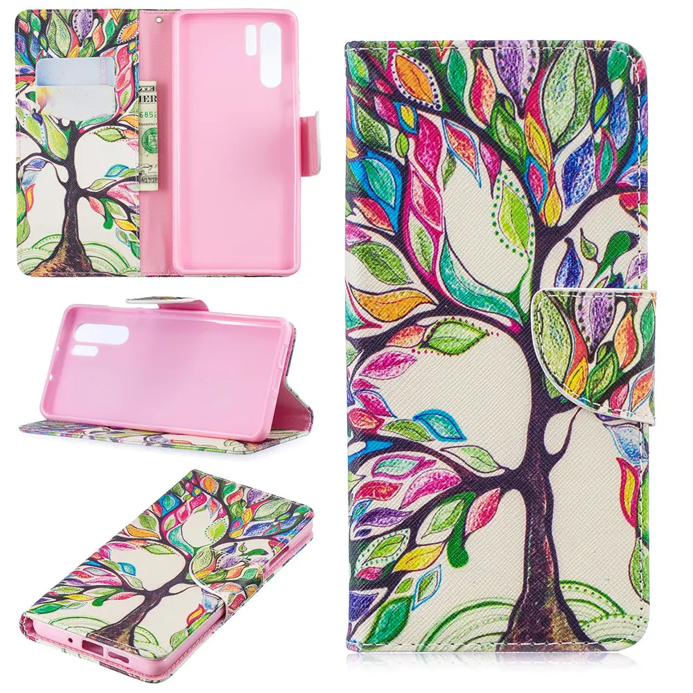 Fashion Panda Flower Tree Butterfly Pattern PU Leather phone Case For Huawei P30 Pro Flip Wallet Cover PRO Coque | Мобильные