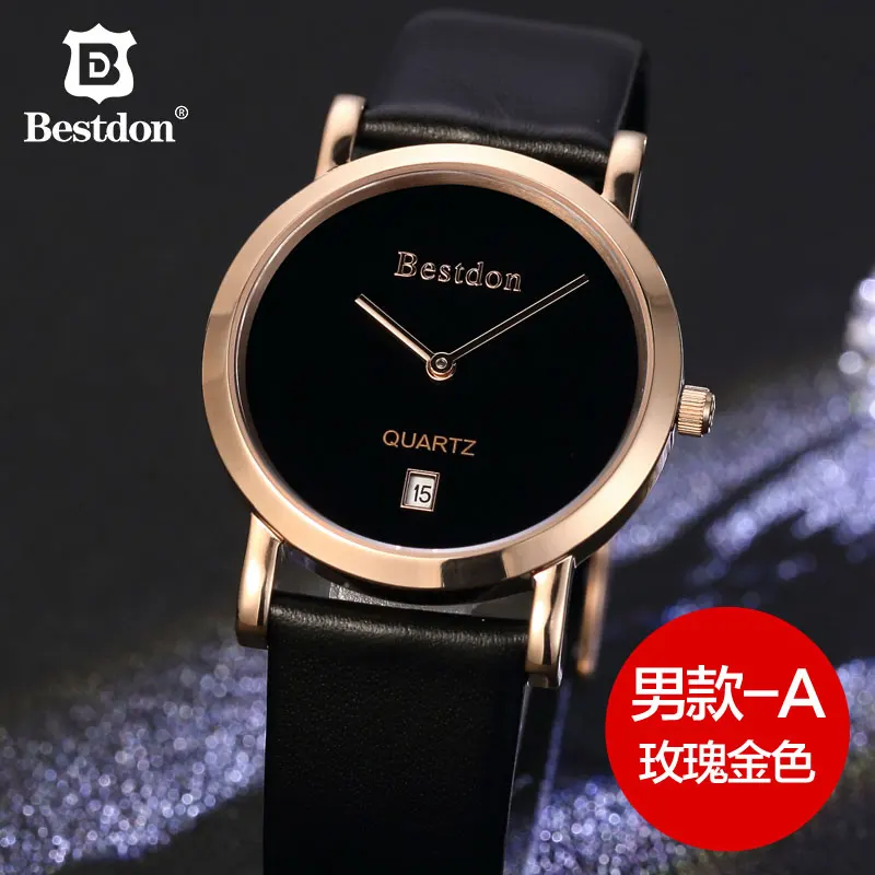 Rose gold A-men Bestdon сапфир кварцевые часы для женщин минималистский водостойкие Пара часы пояса из натуральной кожи ремешок дамы для мужчин наручные - Цвет: Rose gold A-men