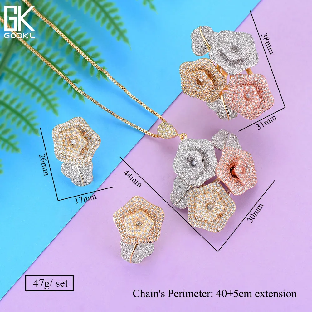 GODKI роскошный цветок в нигерийском стиле кубический циркон кольцо Цепочки и