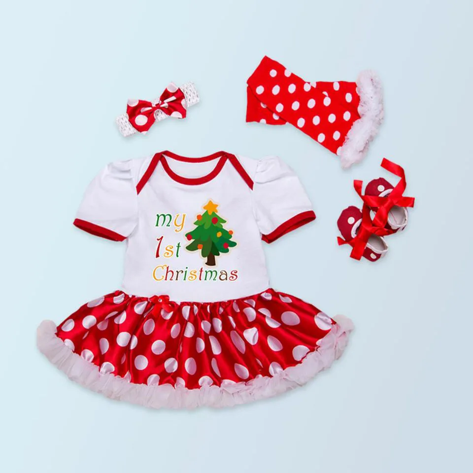 Комплекты из 4 предметов одежда для маленьких девочек белое платье в горошек с