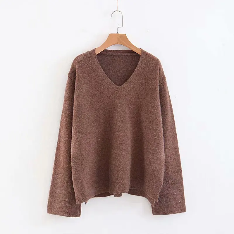 High Quality 2018 Casual Women Cashmere Sweaters Winter Pullovers V Neck Basic Clothes Woman Knitted Sweater Oversized Pullover | Женская