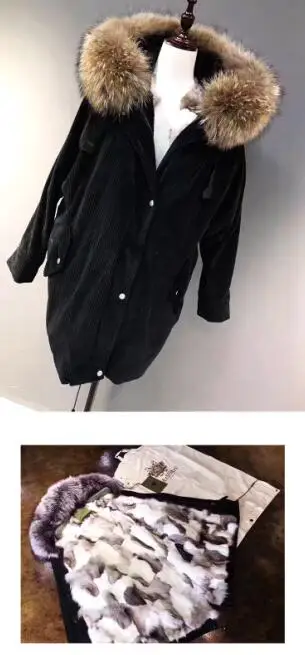 fox fur liner MaoMaoKong, зимняя куртка, пальто, женская парка, вельветовое пальто с мехом, воротник из натурального меха енота, подкладка из натурального меха лисы, фирменный стиль - Цвет: fox fur liner