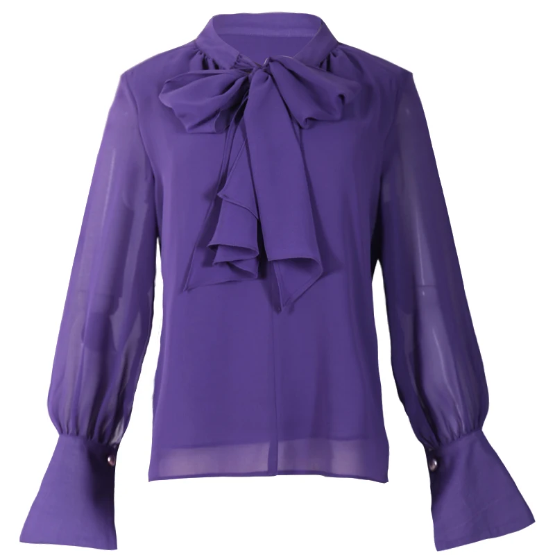 Элегантная модная женская рубашка с расклешенными рукавами и бантом новинка 2019