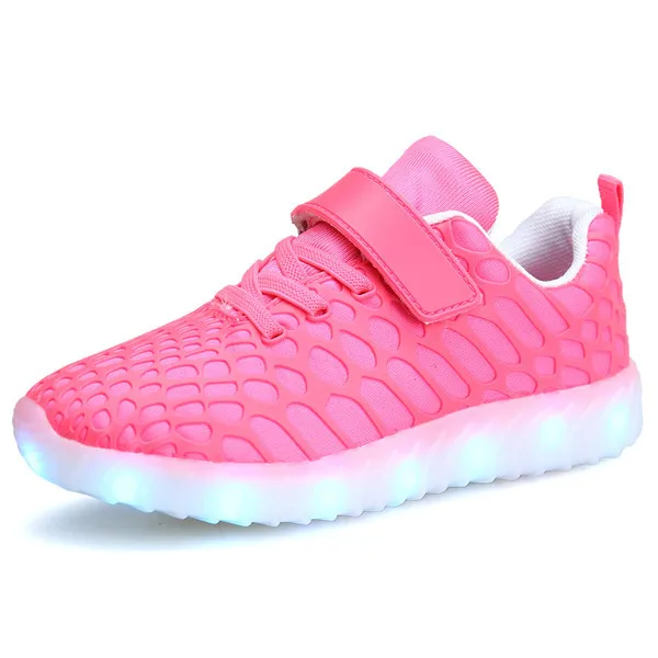 YPYUNA 28-37 USB Charger Glowing Shoes Led Children Lighting Sneaker Boys Girls illuminated Luminous white pink black | Детская одежда