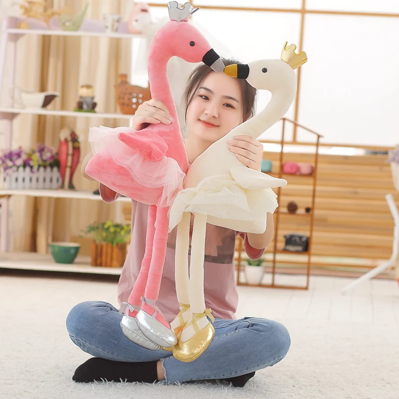 

35cm Cute Swan Plush Toys Kawaii Flamingo Doll Stuffed Soft Animal Pillow Ballet Swan with Crown Baby Kids Girls Appease Gift