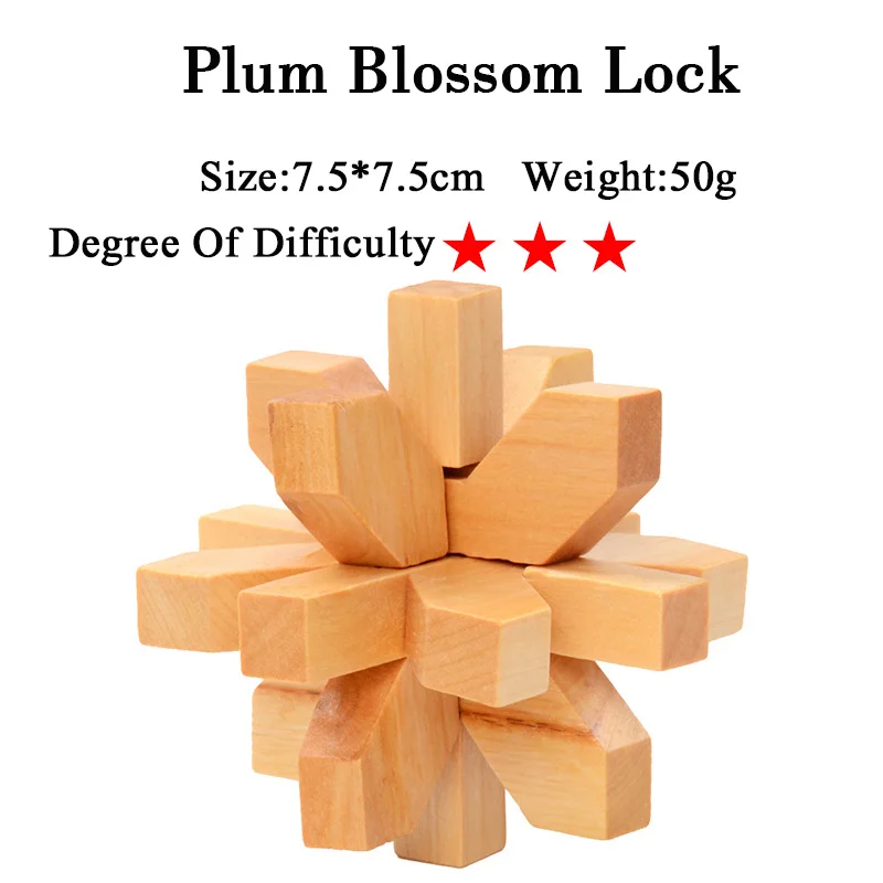 Plum Blossom Lock IQ мозговой тизер Kong Ming Lock Lu Ban Lock 3D деревянные переплетенные головоломки игра игрушка для взрослых детей - Цвет: Plum Blossom Lock