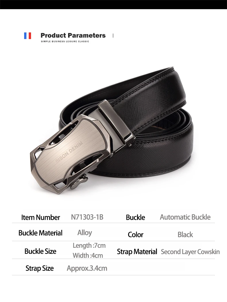 BISON DENIM мужской ремень из натуральной кожи, роскошный ремень, мужские ремни для деловых мужчин, автоматические ремни высокого качества с пряжкой, Подарочные ремни N71303