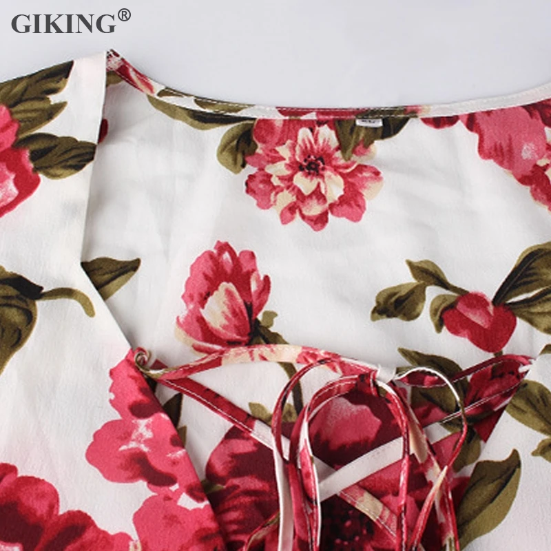 GIKING Floral Print Plus Size Playsuits Full Sleeve Boho Style Jumpsuit Sexy V-neck Woman Spring Summer Office Lady Rompers 2019 | Женская