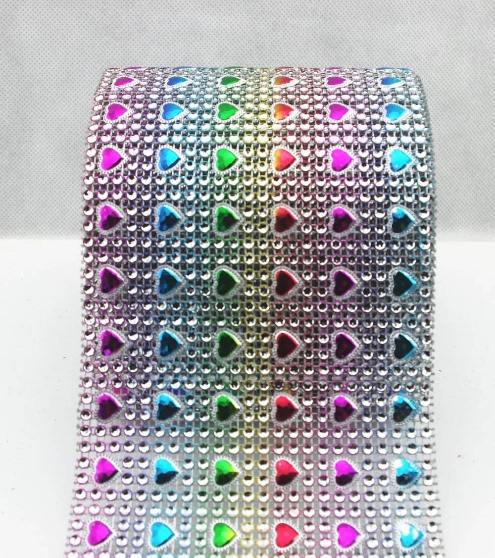 24 ряда большое сердце стразы сетчатая лента Радужный бриллиант свадебные