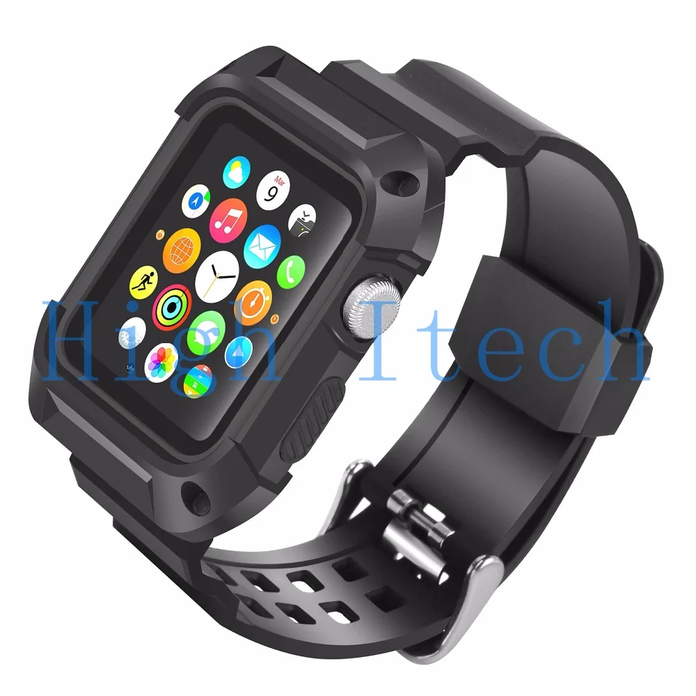 Противоударный прочный защитный чехол с черными ремешками для Apple Watch 38 мм Серия 2