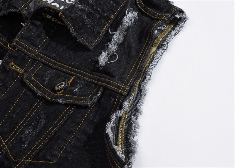 

Mens Sleeveless Fashion Denim Vest New high-grade brand Jackets Washed Jeans Waistcoat Mens Cowboy Male Ripped Tank Top Jacket
