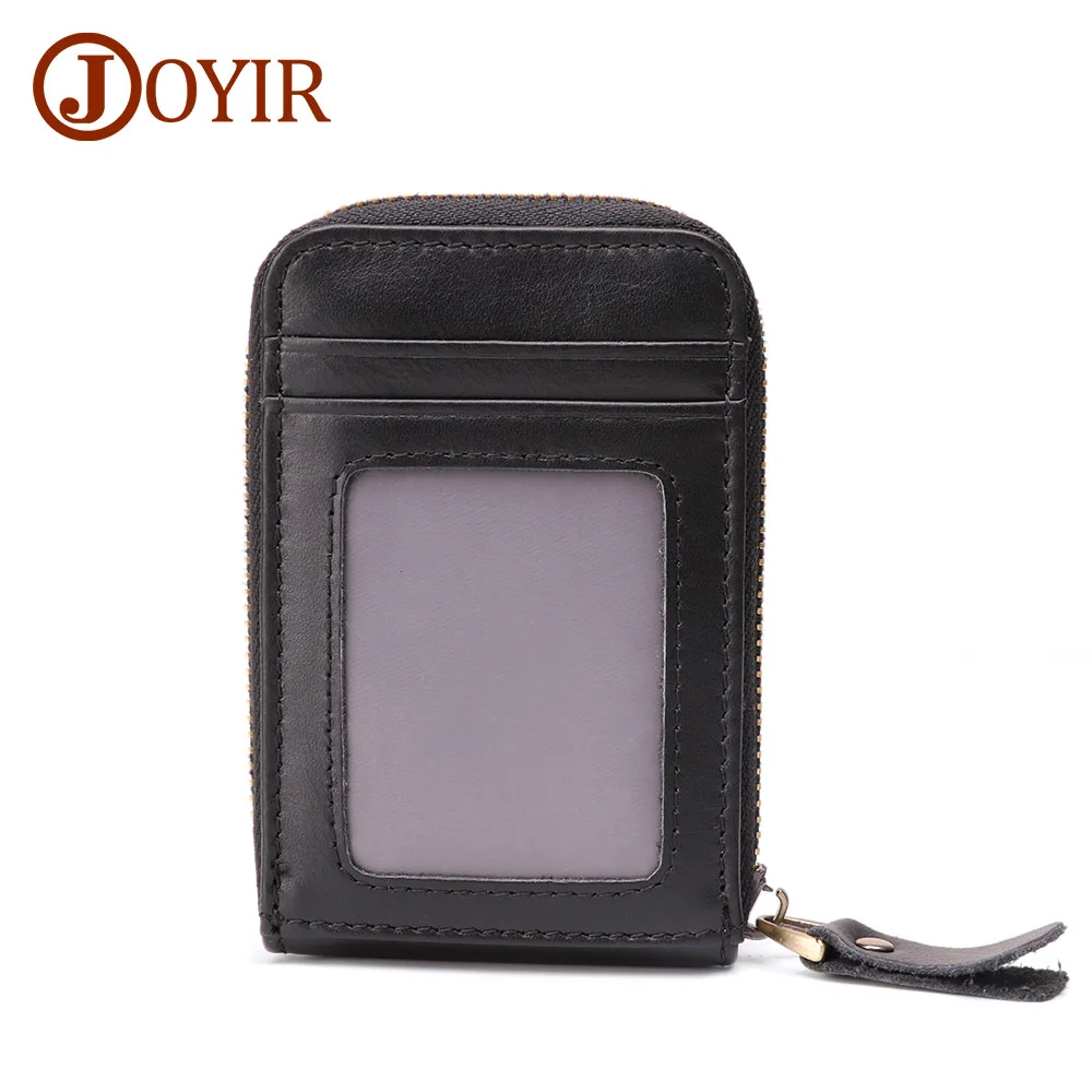 JOYIR Винтаж натуральной воловьей кожи RFID визитница Для женщин Для мужчин кошелек для кредитных карт Бизнес держатель для карт s 14 отделение для карт - Цвет: Black